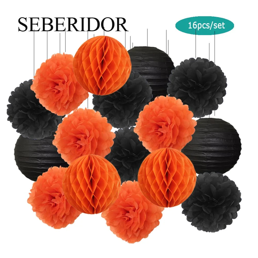 Papier Laternen Set 16-teilig – Runde Laternen, Waben & Pompons | Geburtstag, Hochzeit & Party | 35 Farben