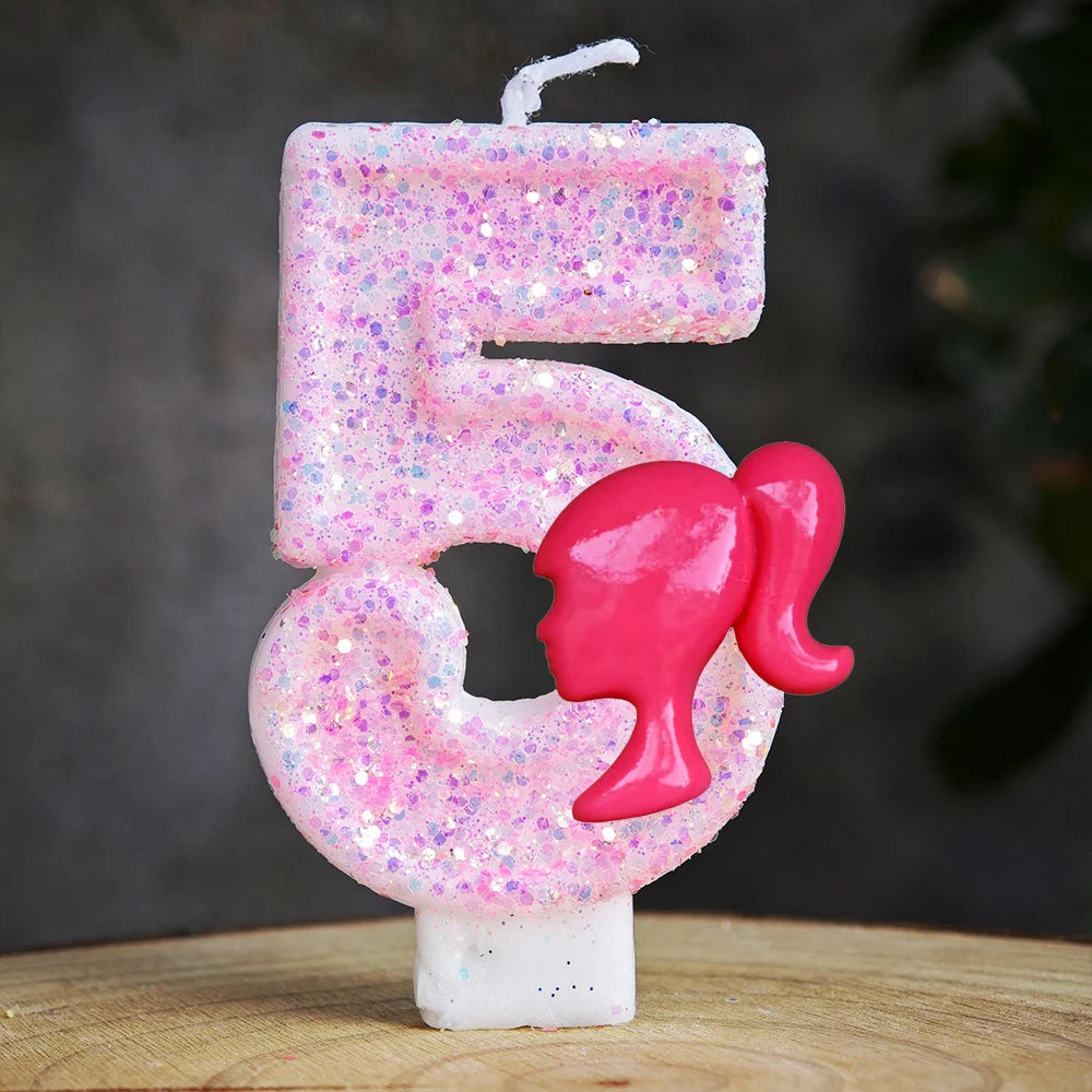 Barbiela Candle Number 0-9 Pink Red Sequin Girls Birthday Cake Decorations Baby Shower  Anniversary Party Gifts