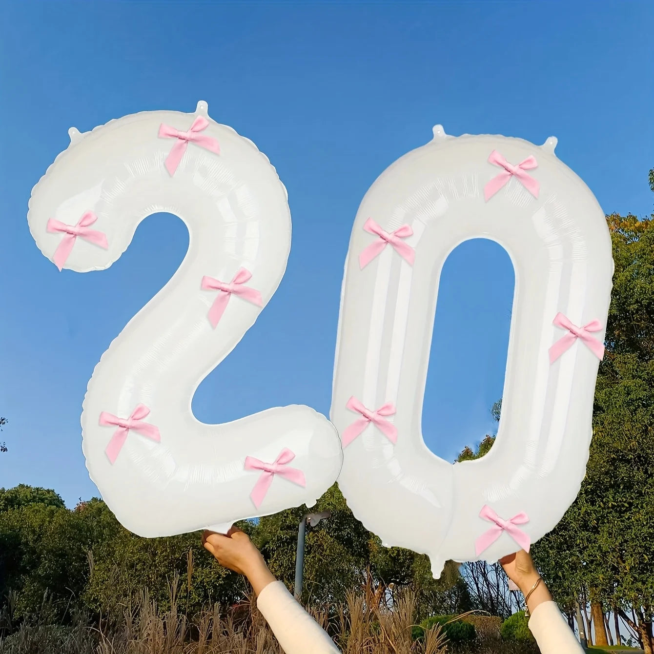 2 40inch Balloons with Pink Bow Decorations in White, Suitable for Birthday Parties, Anniversaries, Weddings, Proposals, New Year Decorations, Pink Bow Foil Numbers for Ages 0-9