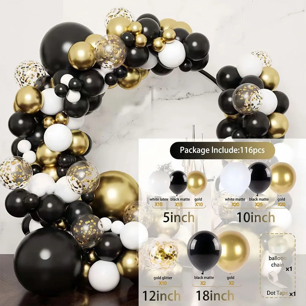 Black Gold Balloon Set Birthday Party Decor Balloon for Wedding Anniversary Graduation Holiday Celebration Home Backdrop Decor