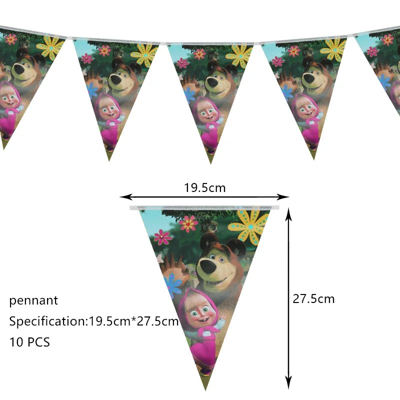 Mashas and Bear Birthday Party Decoration Cartoon Theme Balloons Kids Event Supplies Disposable Tableware Backdrop
