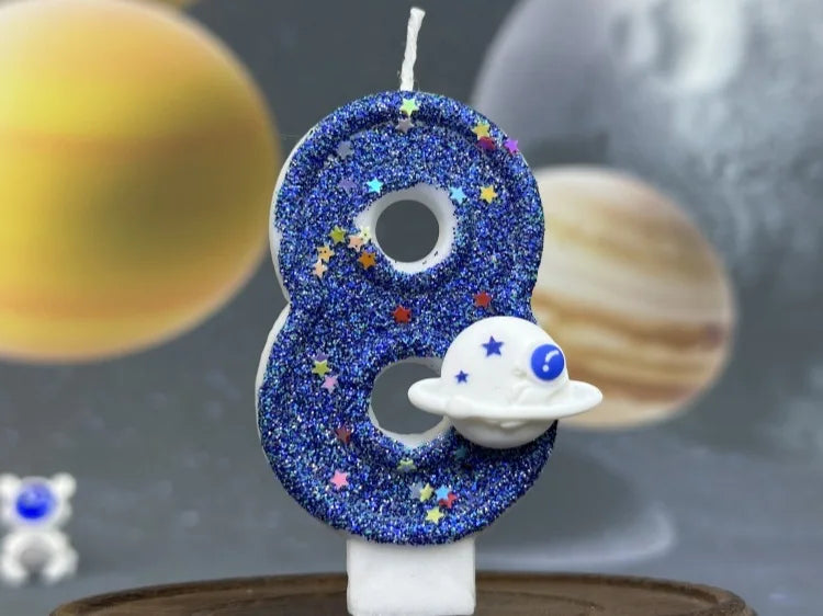 Zahlenkerze Weltraum – Blaue Planeten-Kerze für Kindergeburtstag & Torte | Ziffern 0–9