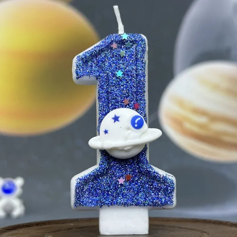 Zahlenkerze Weltraum – Blaue Planeten-Kerze für Kindergeburtstag & Torte | Ziffern 0–9