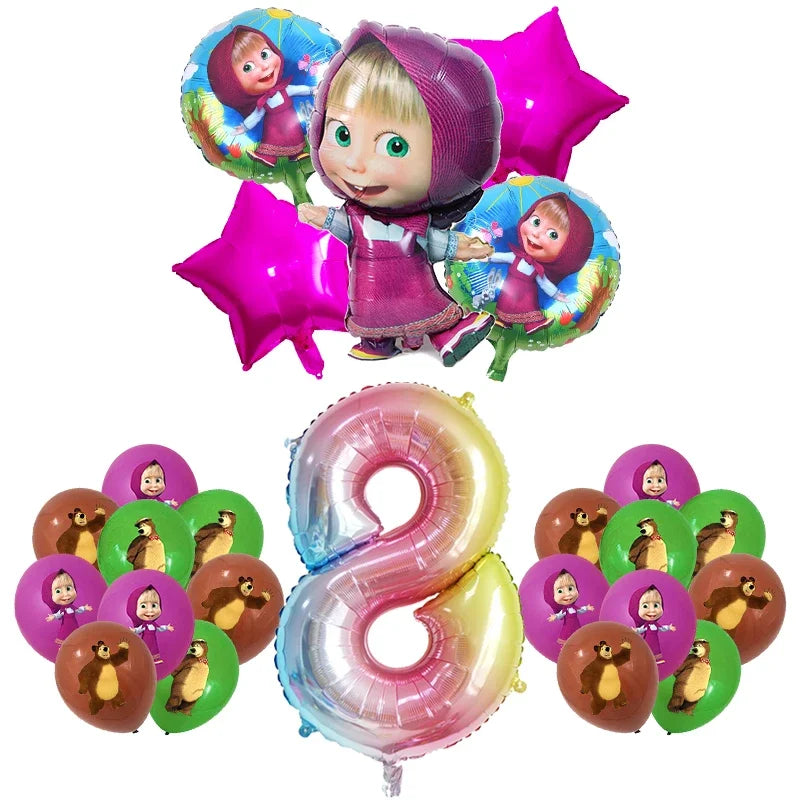 Mashas and Bear Birthday Party Decoration Cartoon Theme Balloons Kids Event Supplies Disposable Tableware Backdrop