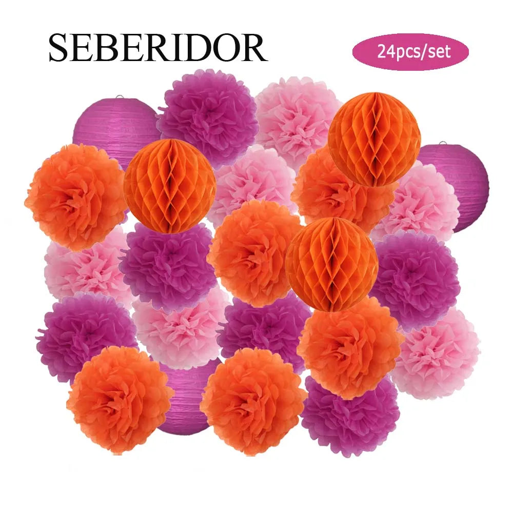 Baby Boy Girl 1st Birthday Party Favor Pink White Set Round Paper Ball Lantern Folding Baptism Wedding Decor Honeycomb Pompom