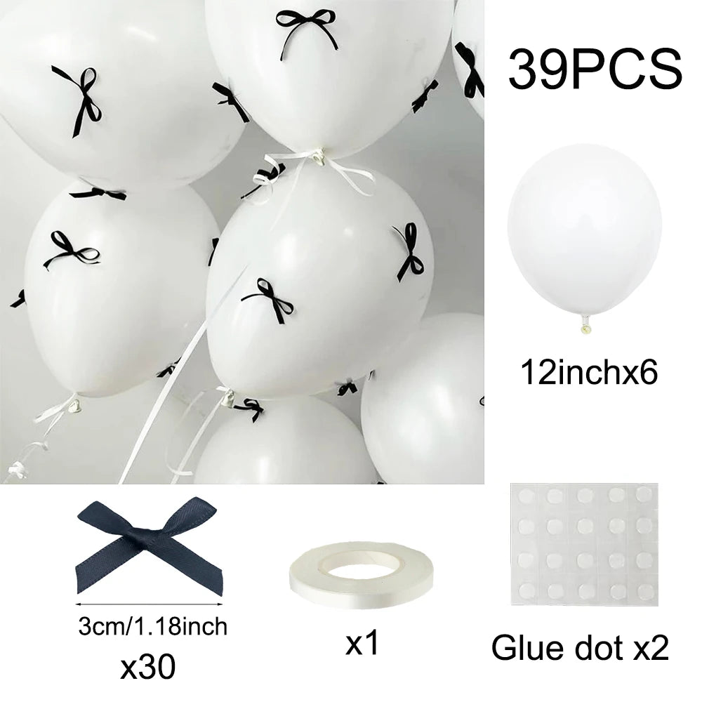 Bow Balloons Set White Balloon Mini Pink Ribbon Bows Girls Birthday Party Decorations Globos Baby Shower Wedding Bridal Shower