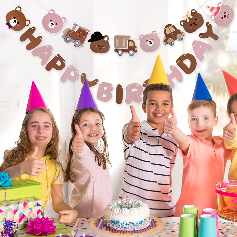 Teddybär Happy Birthday Banner Girlande – Wimpelkette für Kindergeburtstag | 5 Designs
