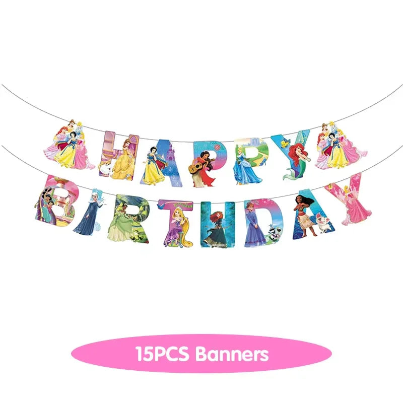 Princess Birthday Party Decorations Candy Gift Boxes Pink Princes Balloons Stickers Tableware Set Backdrop Party Favors Birthday