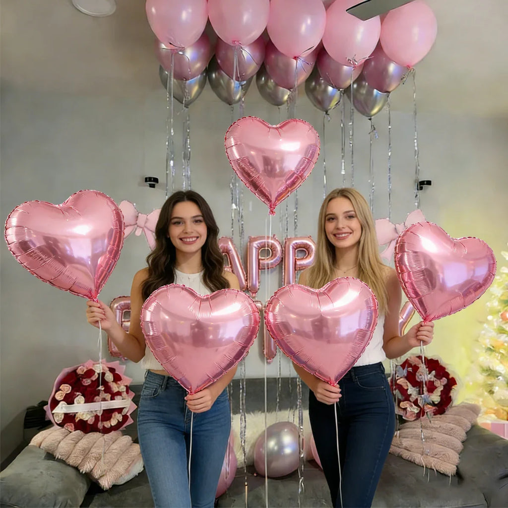 Pink Birthday Balloon Set with Bow Aluminum Film Balloon for Birthday Party Balloon Atmosphere Decoration Photo Props