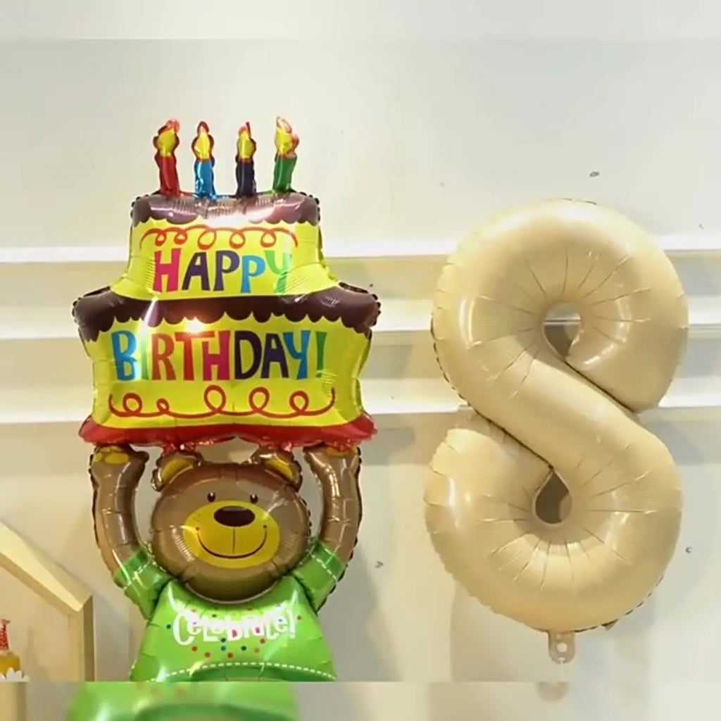 A Teddy Bear Balloon Holding A Cake Is Perfect for Birthday Celebrations and Holiday Gifts. Birthday Cake Decoration Party