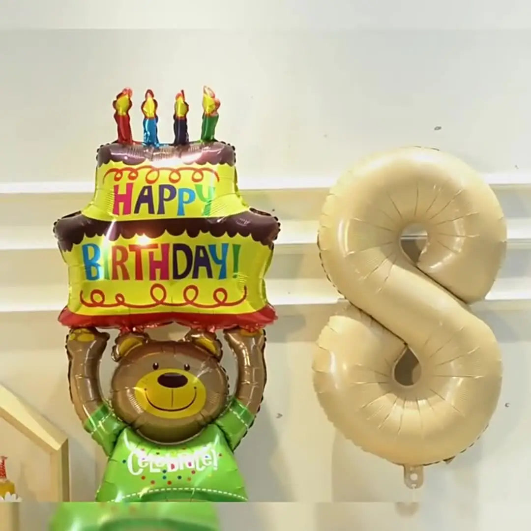 A Teddy Bear Balloon Holding A Cake Is Perfect for Birthday Celebrations and Holiday Gifts. Birthday Cake Decoration Party