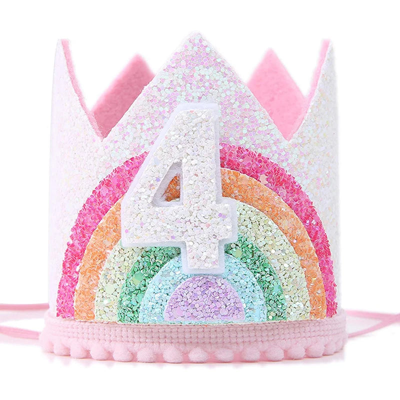 Kids Birthday Party Rainbow Crown Headband 1st 2nd 3rd Birthday Party Photo Props Baby Shower Party Number Hat Unicorn Party