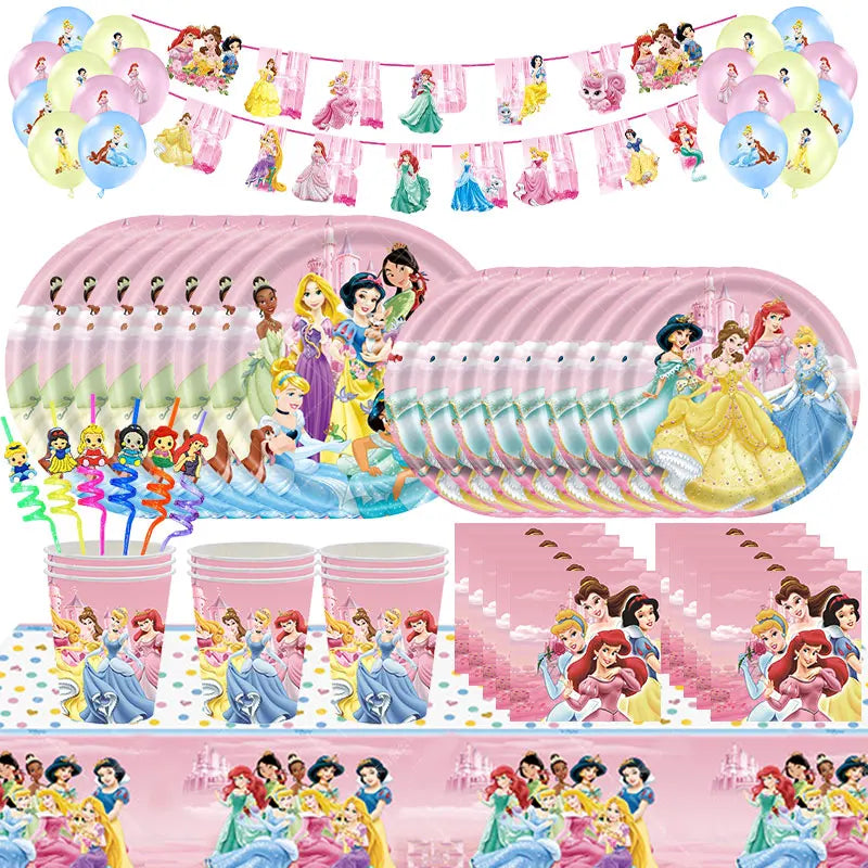 Princess Birthday Party Decorations Candy Gift Boxes Pink Princes Balloons Stickers Tableware Set Backdrop Party Favors Birthday