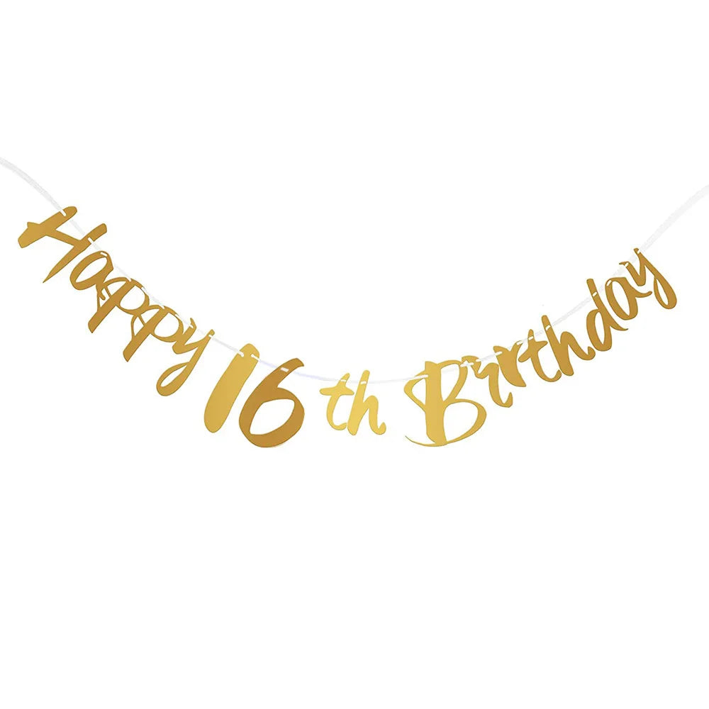 Glitzer Gold Happy Birthday Banner – Geburtstagsdeko für runde Geburtstage | 1. bis 80.