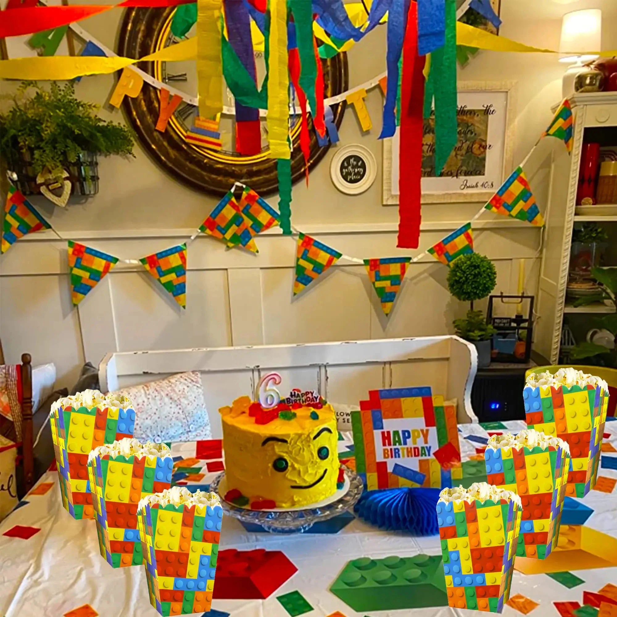 Popcorn Boxen Baustein-Design – Süßigkeiten & Candy Box für Kindergeburtstag | 6, 12 oder 18 Stück