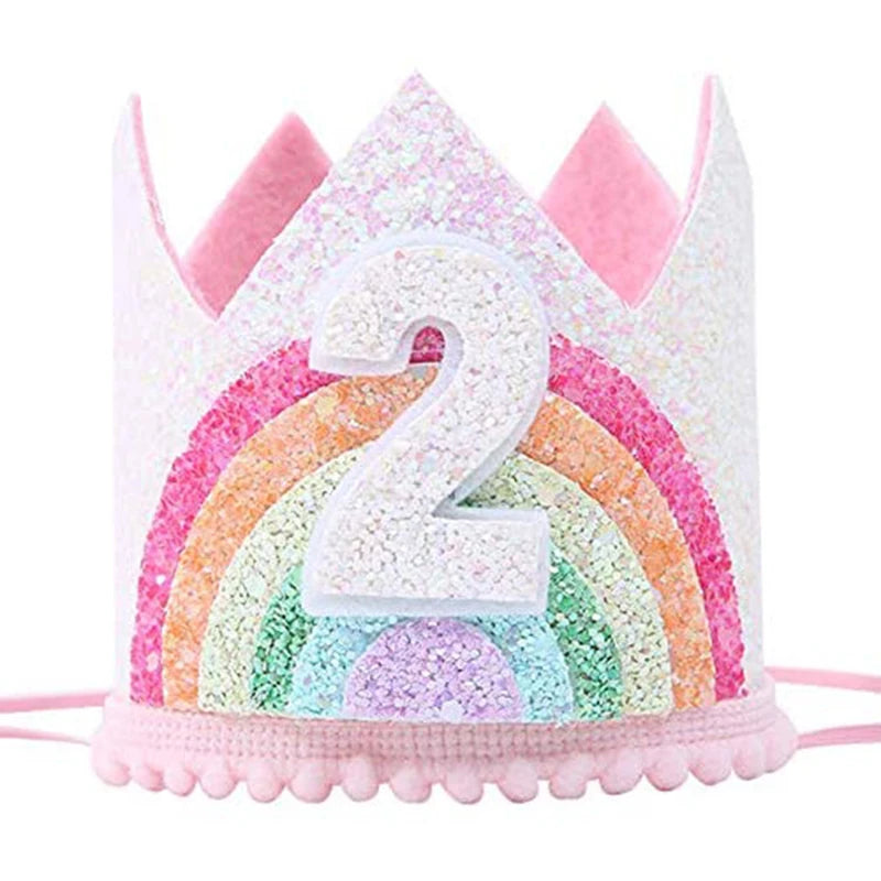 Kids Birthday Party Rainbow Crown Headband 1st 2nd 3rd Birthday Party Photo Props Baby Shower Party Number Hat Unicorn Party