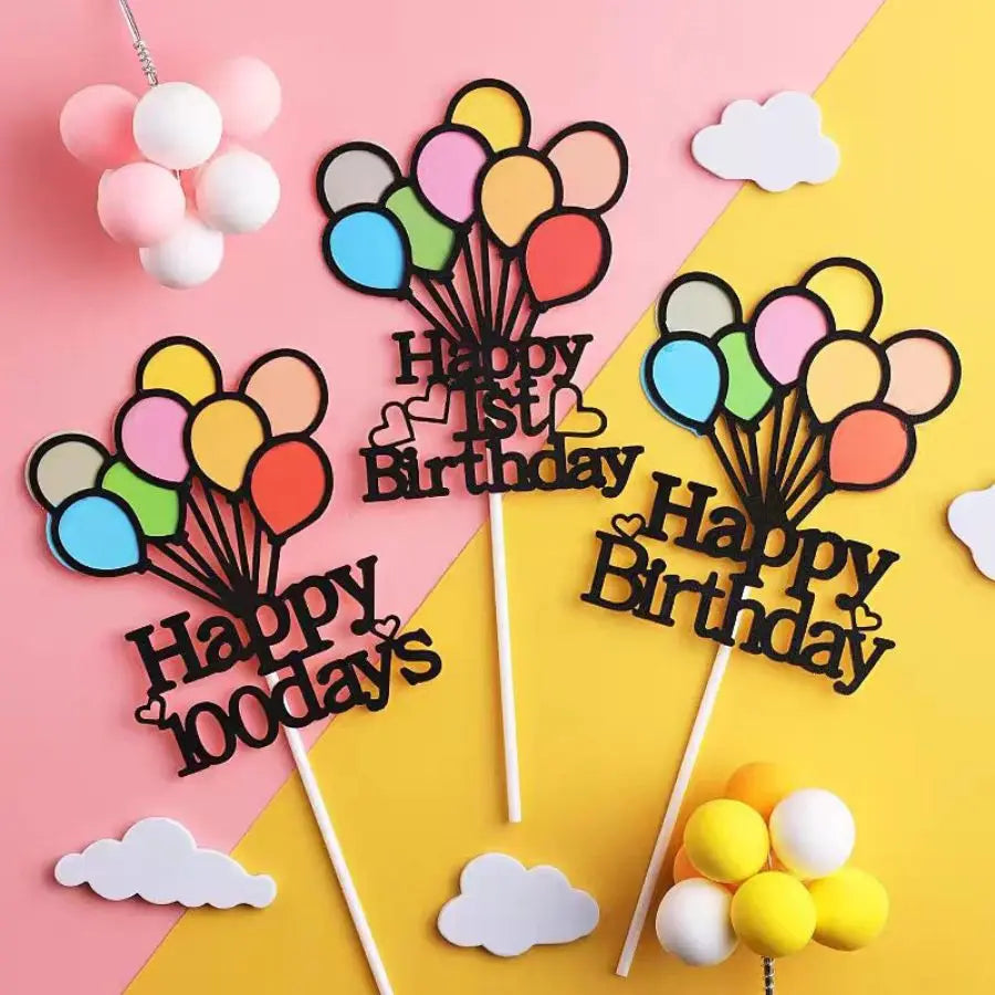 Colorful Balloons Birthday Cake Decorations Children's First Birthday Balloons Desserts Party Baking Plugins