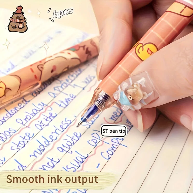 Capybara Erasable Gel Pens – Set of 6 Colors | 0.5mm Fine Tip | School & Office