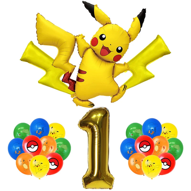 Pokemon Birthday Party Decoration New Ligntning Pikachu Balloon Kid Event Supplies Disposable Tableware Banner Backdrop Plate