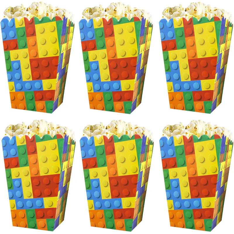 Popcorn Boxen Baustein-Design – Süßigkeiten & Candy Box für Kindergeburtstag | 6, 12 oder 18 Stück