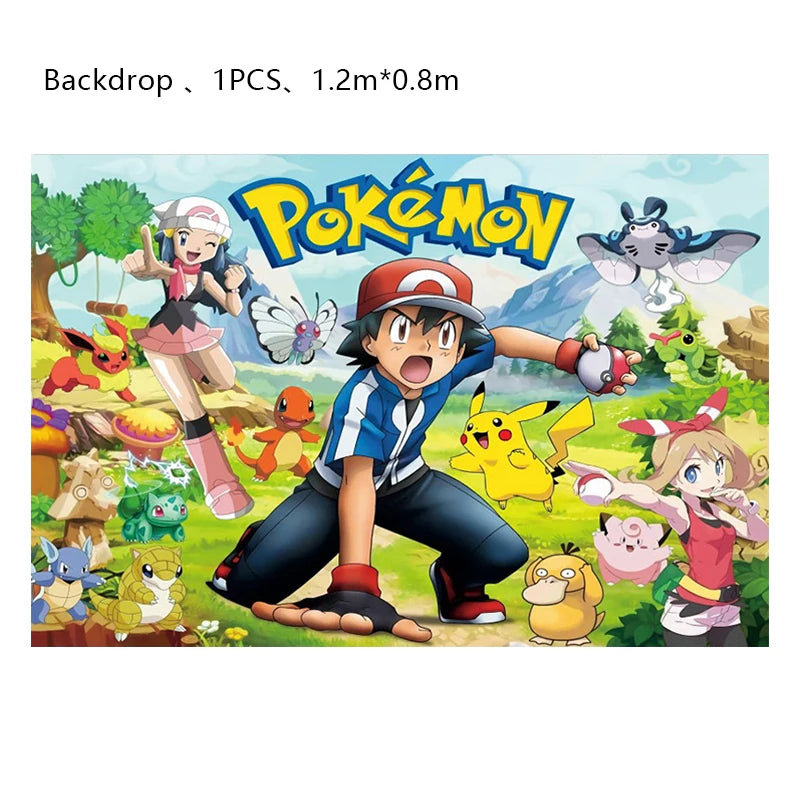 Pokemon Birthday Party Decoration New Ligntning Pikachu Balloon Kid Event Supplies Disposable Tableware Banner Backdrop Plate