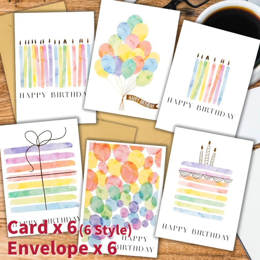 12 watercolor birthday cards (including envelopes) with unique and soft design, suitable for parties, birthdays, etc