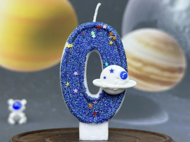 Zahlenkerze Weltraum – Blaue Planeten-Kerze für Kindergeburtstag & Torte | Ziffern 0–9