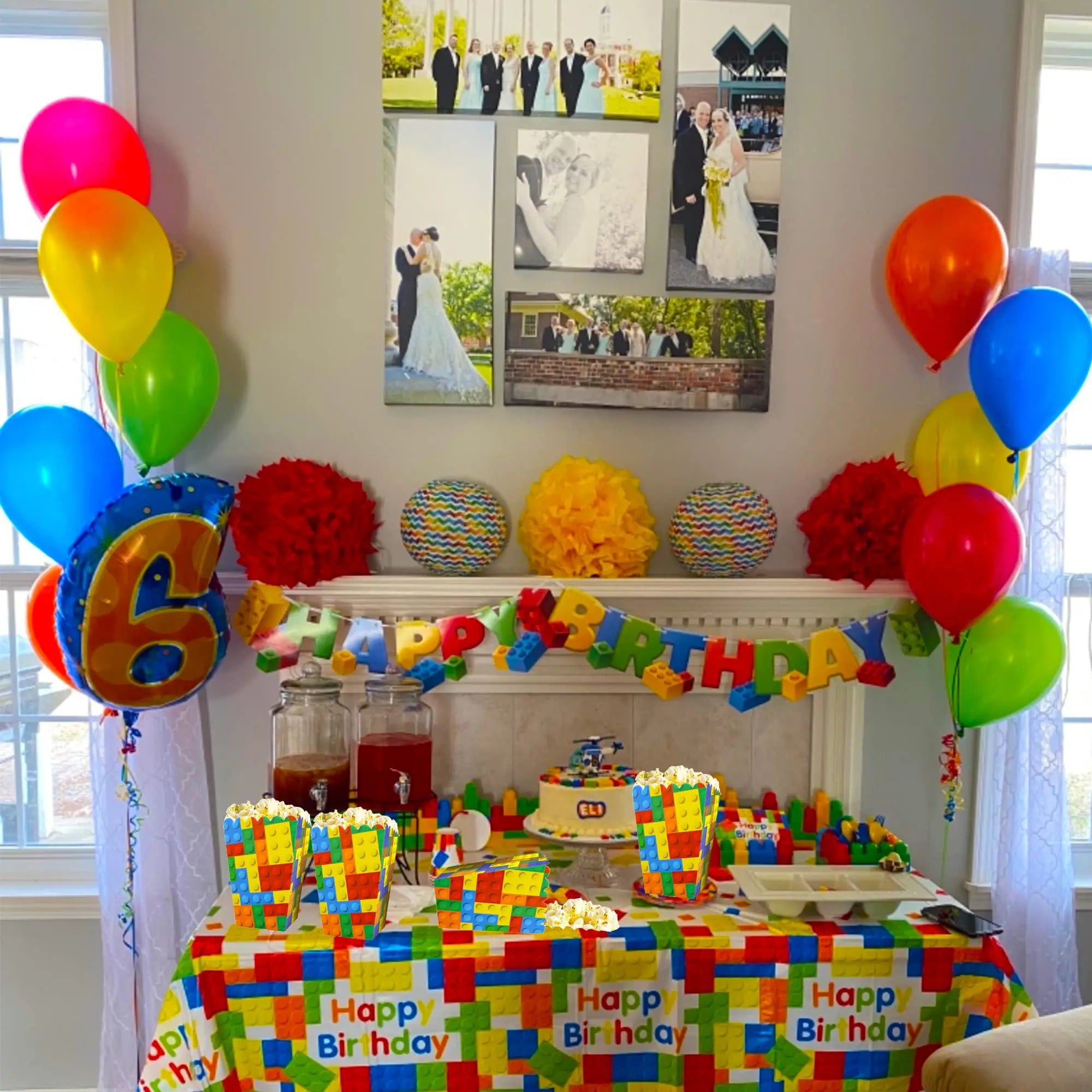 Popcorn Boxen Baustein-Design – Süßigkeiten & Candy Box für Kindergeburtstag | 6, 12 oder 18 Stück