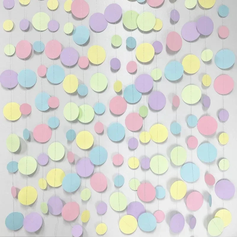 Pastel Kids Birthday Party Decorations Blue Purple Pink Green Circle Garland Hanging for Baby Shower Paper Polka Dot Streamers