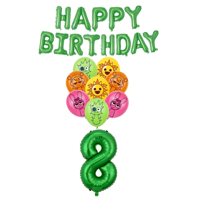 Sprunki Birthday Party Decorations Balloons Backdrop Banners Tableware Set Tablecloth Cups Plates Straws Kids Party Supplies
