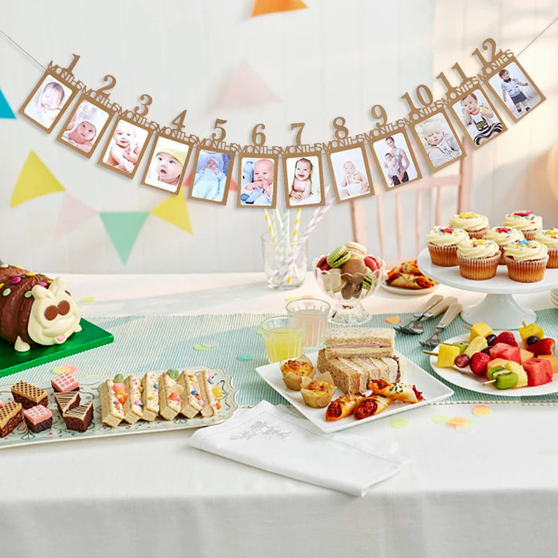 Baby Meilenstein Foto Banner 1–12 Monate – Kraftpapier Wachstumsrekord | 1. Geburtstag Fotorequisite