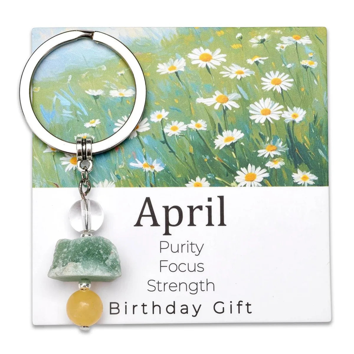 Natural Stone Keyring Birthday Gift Floral Blessings Crystal Rough Stone Keyring Birthday Flower Crystal Keyring