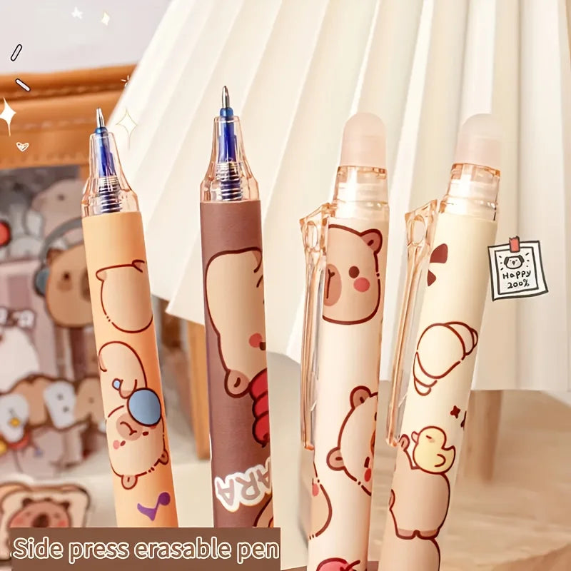 Capybara Erasable Gel Pens – Set of 6 Colors | 0.5mm Fine Tip | School & Office