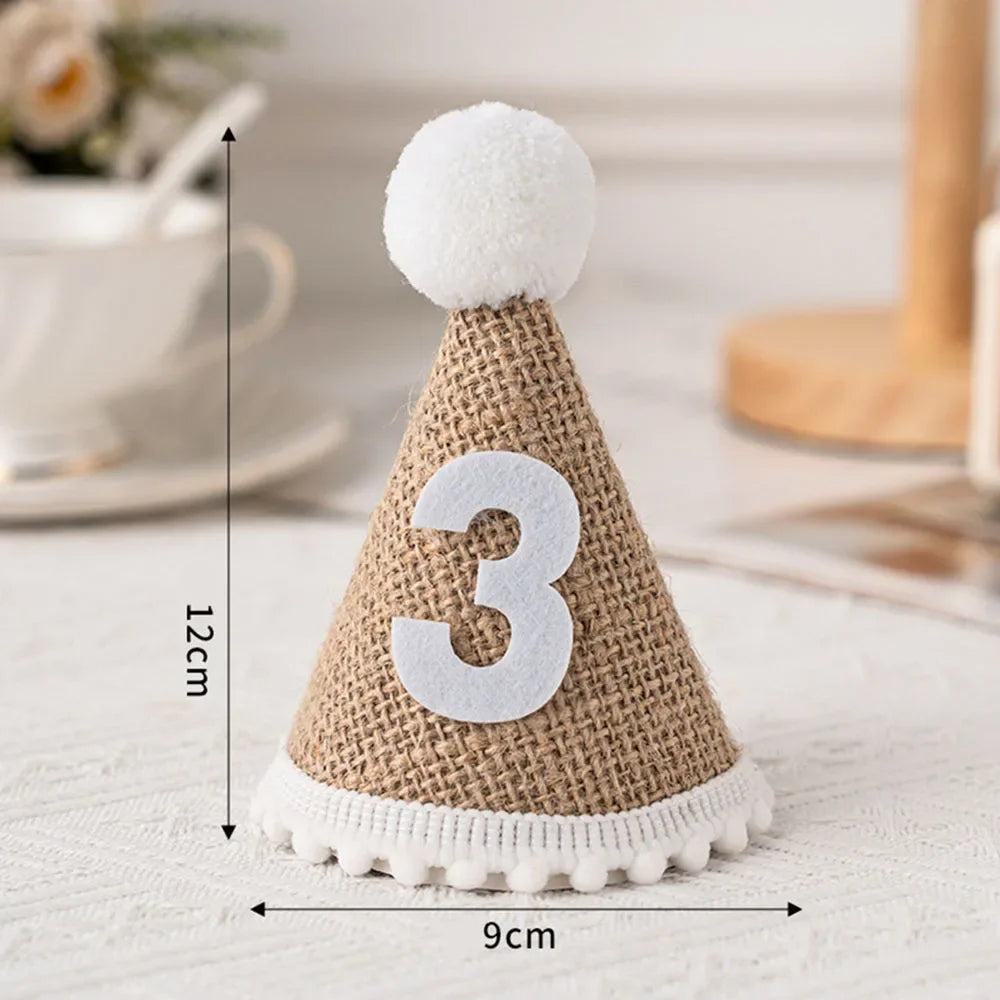 Geburtstags-Hut Baby aus Leinen – 1. 2. 3. Geburtstag | Fotoshooting & Babyparty