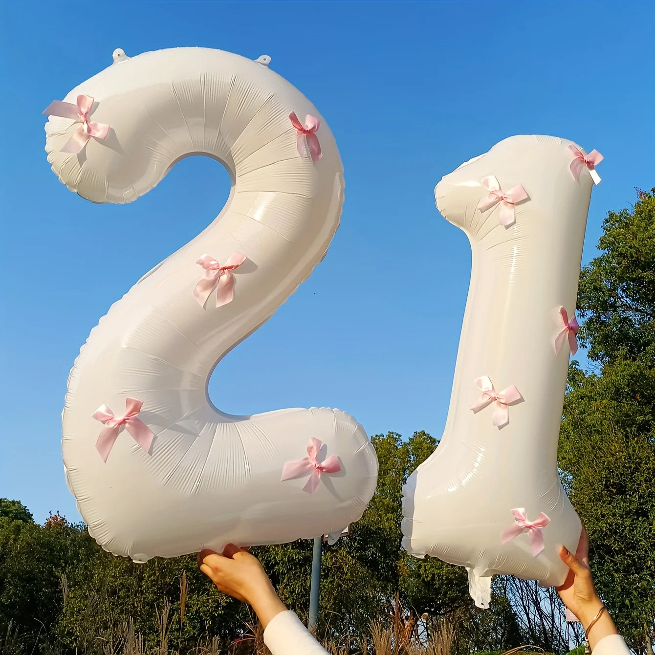 2 40inch Balloons with Pink Bow Decorations in White, Suitable for Birthday Parties, Anniversaries, Weddings, Proposals, New Year Decorations, Pink Bow Foil Numbers for Ages 0-9