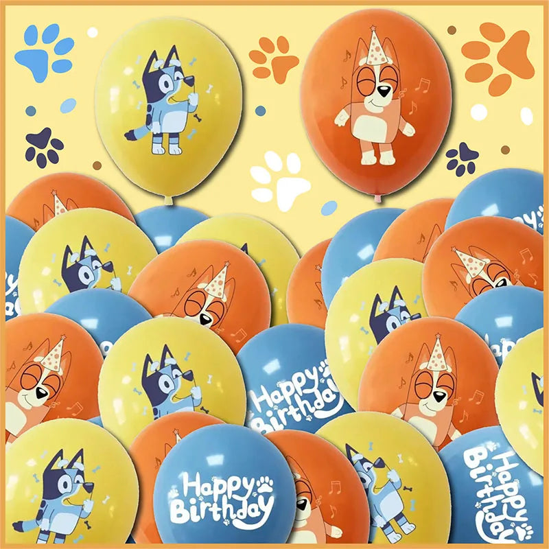 12Pcs/set Bluey Themed Cartoon Cute Balloons Set Supplies for Baby Shower Cake Birthday Family Bachelorette Party Decorations