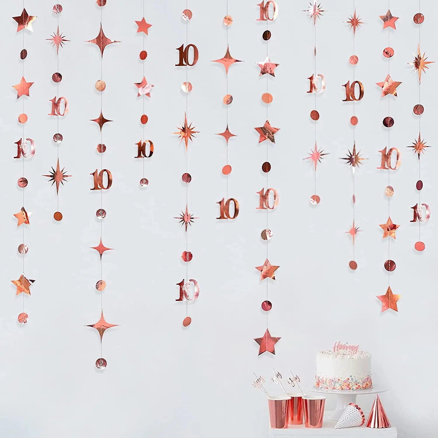 Irisierender Geburtstags-Wimpel & Sterngirlande – Rosegold & Regenbogen | 1. bis 60. Geburtstag