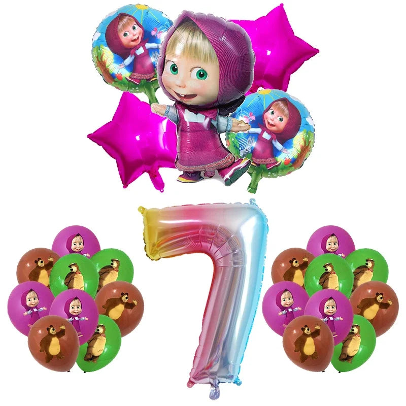 Mashas and Bear Birthday Party Decoration Cartoon Theme Balloons Kids Event Supplies Disposable Tableware Backdrop