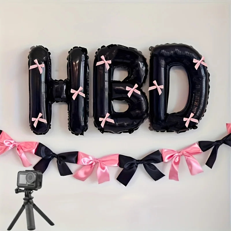 16 inch Black Letter Happy Birthday Set Pink Bow Decoration Festival Party Supplies Children Adult Surprise Gift Photo Props