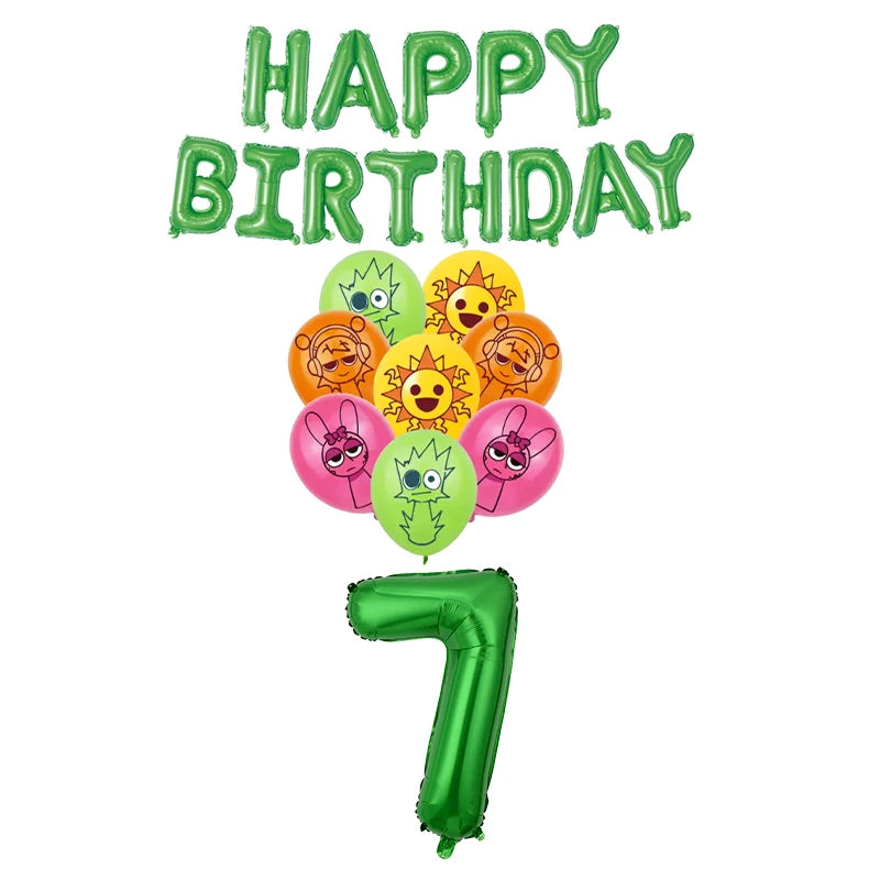 Sprunki Birthday Party Decorations Balloons Backdrop Banners Tableware Set Tablecloth Cups Plates Straws Kids Party Supplies