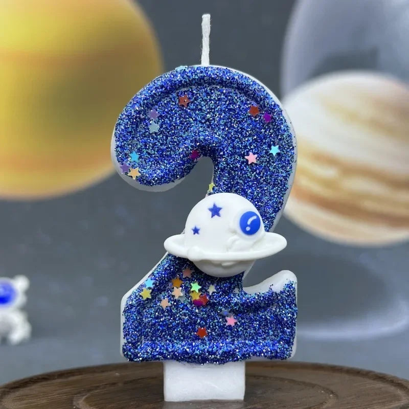 Zahlenkerze Weltraum – Blaue Planeten-Kerze für Kindergeburtstag & Torte | Ziffern 0–9