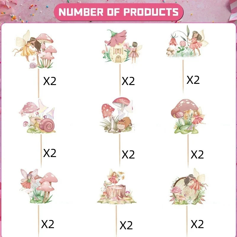 Blumen & Pilz Cake Topper Set – 18-teilig | Cupcake Deko für Geburtstag, Babyparty & Hochzeit