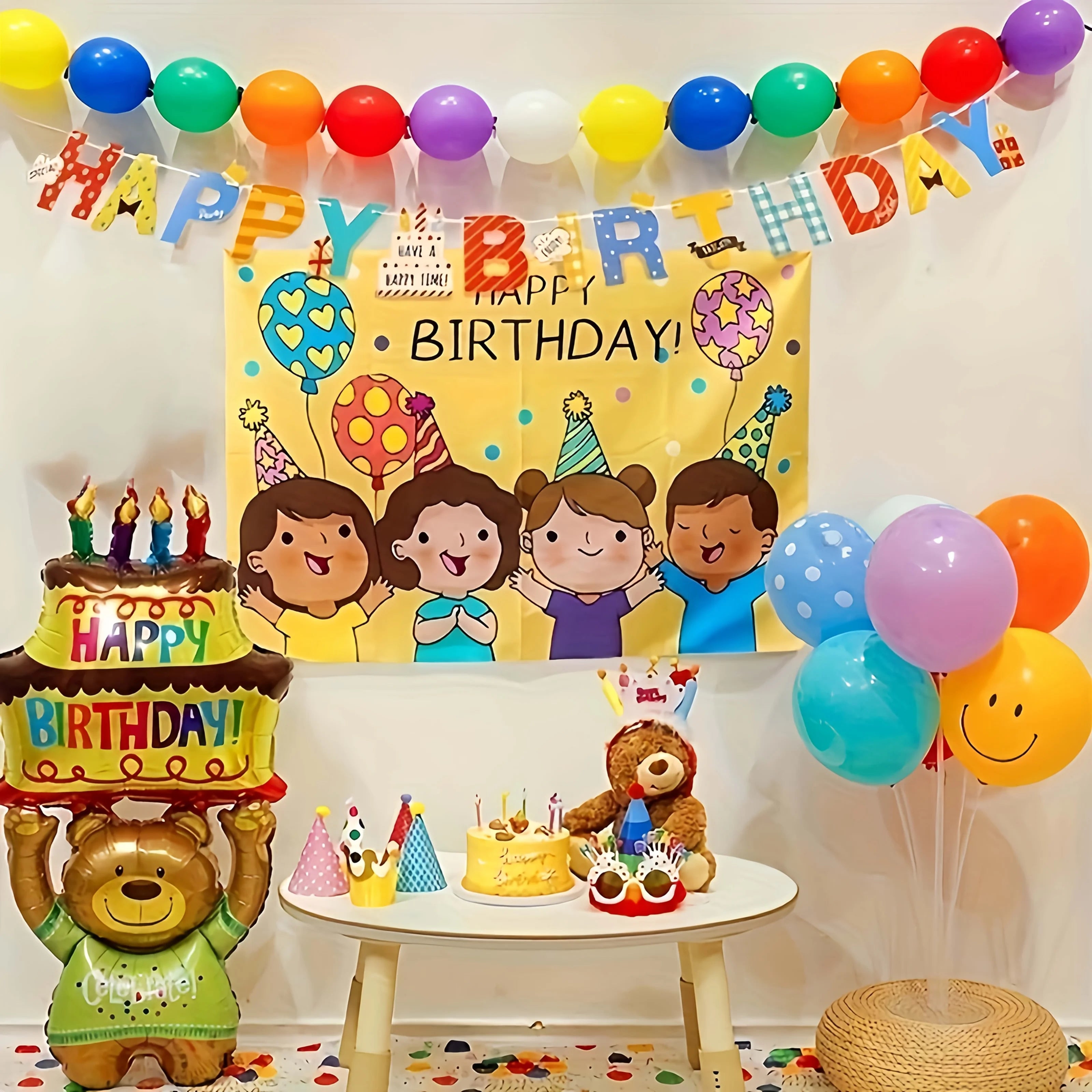 A Teddy Bear Balloon Holding A Cake Is Perfect for Birthday Celebrations and Holiday Gifts. Birthday Cake Decoration Party
