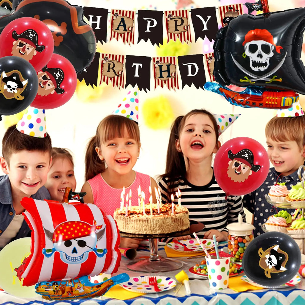 Pirate Birthday Party Decorations, 38 Pieces with Banner, Balloons, Cupcake Toppers, Ship and Shark Foil Balloons