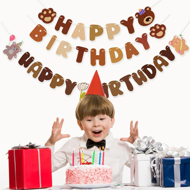 Teddybär Happy Birthday Banner Girlande – Wimpelkette für Kindergeburtstag | 5 Designs
