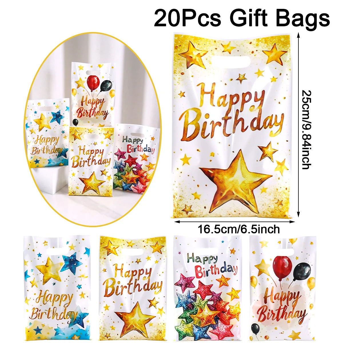 10/20/50pcs Birthday Party Candy Gift Bags Birthday Balloons Hand Bags Happy Birthday Party Decorations Kids Adults Favors Gifts
