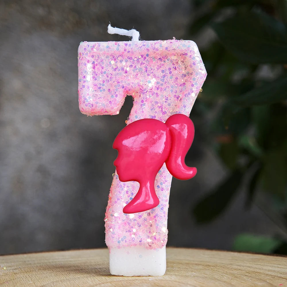 Barbiela Candle Number 0-9 Pink Red Sequin Girls Birthday Cake Decorations Baby Shower  Anniversary Party Gifts