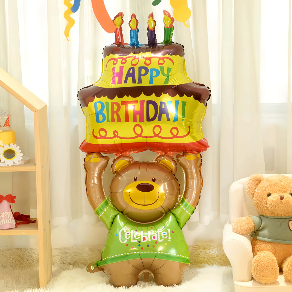 A Teddy Bear Balloon Holding A Cake Is Perfect for Birthday Celebrations and Holiday Gifts. Birthday Cake Decoration Party