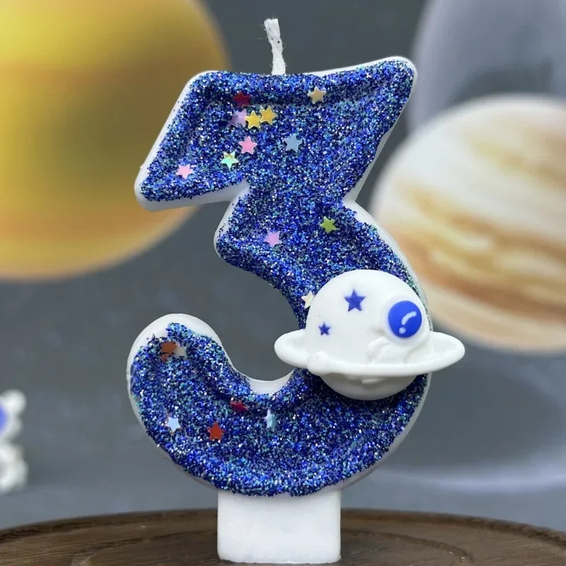 Zahlenkerze Weltraum – Blaue Planeten-Kerze für Kindergeburtstag & Torte | Ziffern 0–9