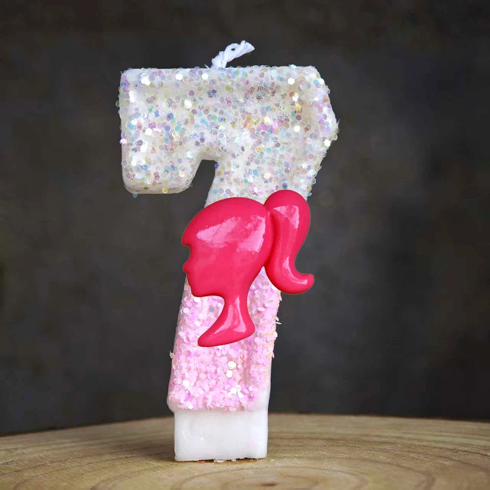 Barbiela Candle Number 0-9 Pink Red Sequin Girls Birthday Cake Decorations Baby Shower  Anniversary Party Gifts